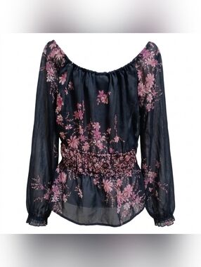 Vintage AGB Byer California Size M Black Pink Floral Mesh Y2K Blouse Top